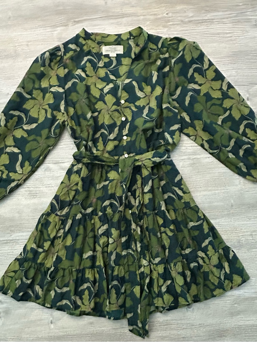 Birds of Paradis by Trovata Small Green Floral Cotton-Silk Tiered Mini Dress